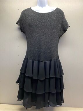 Vintage Ultra Dress Size 12 Black Sparkly Tiered Ruffle Skirt